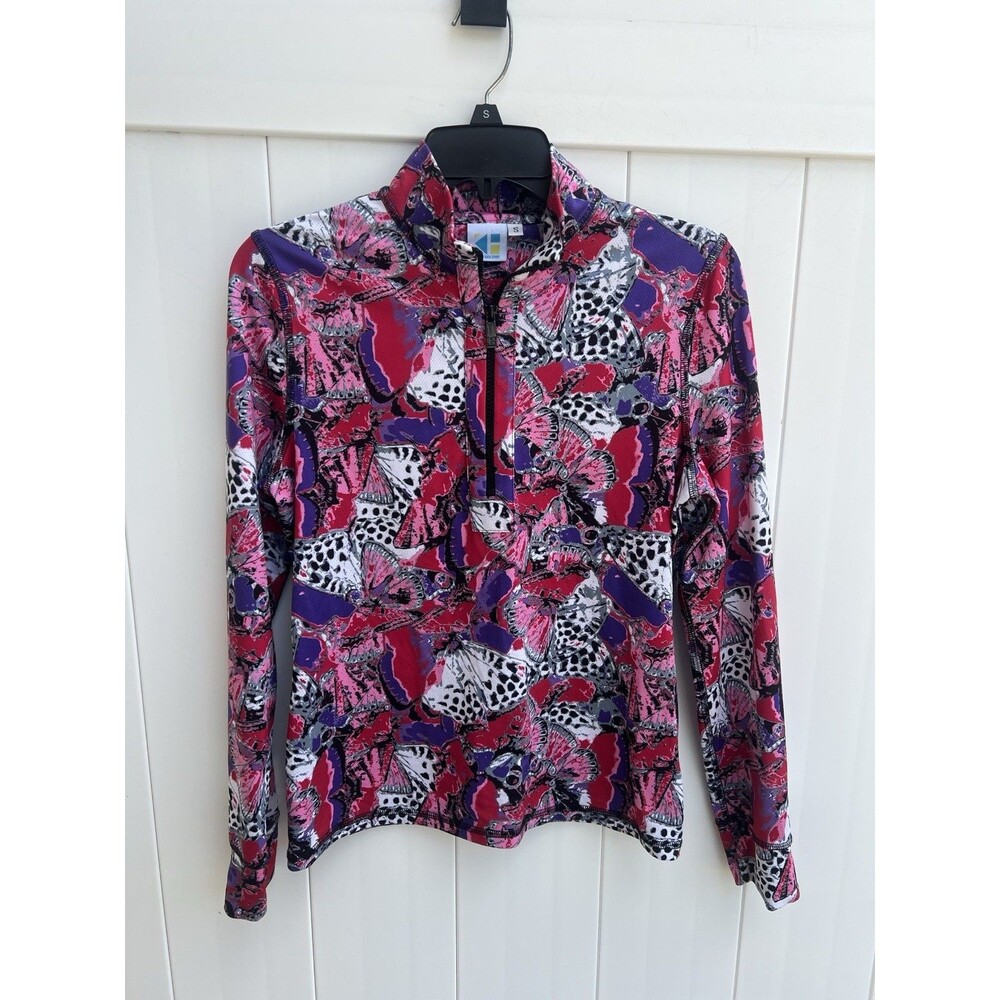 Kevan Hall Sport 1/4 Zip Long Sleeve  Sport USA Small Colorful Butterfly